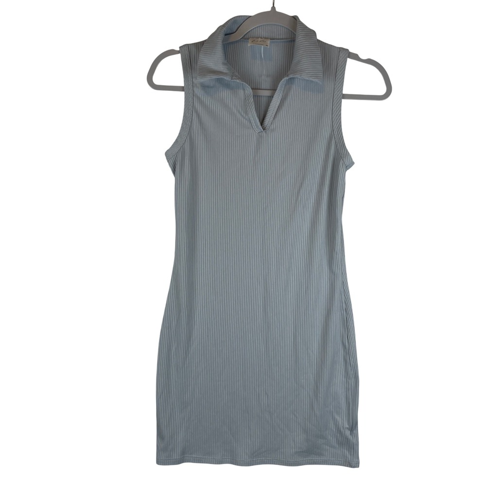 Livi by Olivia Rae Light Blue‎ Ribbed Sleeveless Polo Mini Dress 15636J Womens M